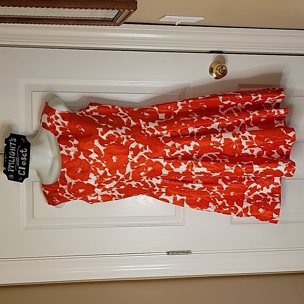 Danny & Nicole Dress Orange White Floral 4 Sleeveless Fit & Flare